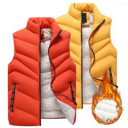 Men's Vests 2024 In Fleeced Clothing Men Vest Zip Warm Winter Thick Autumn Sleeveness Jackets Male Orange Black Waistcoat Large Size Big