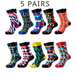 Sports Socks 5 Pairs Funny Women Men High Quality Cotton Crew Athletic Geometric Printing Runing Basketball