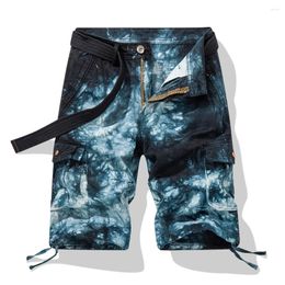 Men's Shorts Summer Pure Cotton Casual Capris Work Clothes Multiple Pockets And Loose Tie Dyed Beach Pants