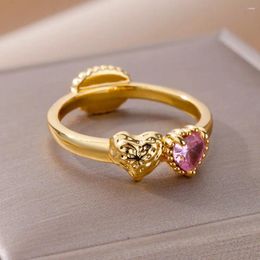 Cluster Rings Luxury Zircon Crystal Love Opening For Women Girls Opal Nature Store Adjustable Stainless Steel Ring Wedding Jewellery Gift