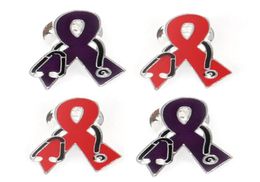 20 PcsLot Fashion Red And Purple Enamel Brooches Ribbon Shape With Stethoscope Breast Cancer Awareness Medical Butterfly Pins For2801868