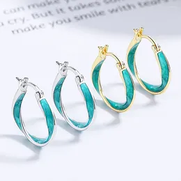 Hoop Earrings S925 Sterling Silver Light Luxury Green Drop Glue Mobius Circle Fashion Jewelry