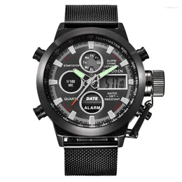 Wristwatches Big Brand CURDDEN Dual Time Watches For Men Fashion Full Stainless Steel Band Multi-function Sports Military Chronograph Watch