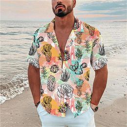 Men's Casual Shirts Shirt Summer 3D Printed Plant Short Sleeved Flip Collar Button Fashionable Hawaiian Vacation Clothing