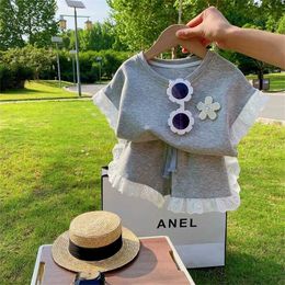 Clothing Sets Summer Girls Clothing Set Short Sleeve T-shirt+ Lace Sportswear Shorts Children Casual Clothes 2Pcs New Baby Girl Clothes Suits