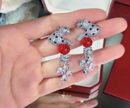 2020 New Designer 925 silver needle and ruby Colour stone zircon leopard Earrings 18k white gold plated silver Colour women party je8153306