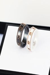 Ceramic band ring double letter Jewellery for women mens black and white gold bilateral hollow G rings fashion online celebrity coup8225029