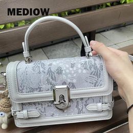 Shoulder Bags MEDIOW Chinese Style For Women Luxury Designer Handbag And Purses 2024 In PU Embroidery Flowers Lock Top HandleShoulder