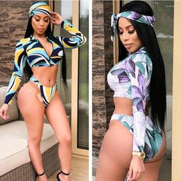 Women's Swimwear Blesskiss 3 Piece Swimsuit Women Bikini 2024 Sexy Zipper Brazilian African Long Sleeve High Leg Thong Bathing Suit Swim