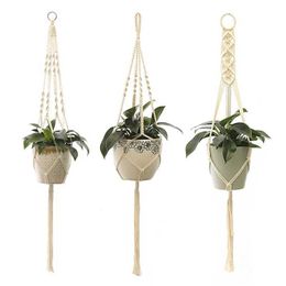 Planters Pots Macrame Plant Hanger Handmade Hanging Baskets Knotted Lifting Rope Indoor Flower Pots Vintage Plant Hanger Pot Garden Supplies