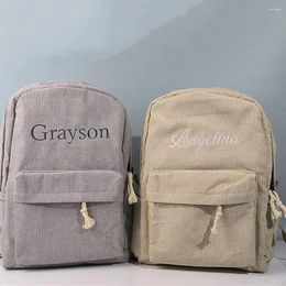 Backpack Large Capacity Corduroy Custom Embroidered Name Boys Girls Travel Bag Personalised Birthday Gift Shoulder Bags