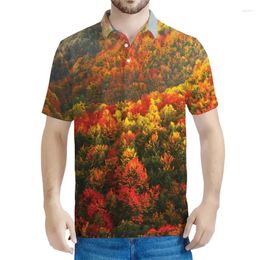 Men's Polos Autumn Forest 3D Printed Polo Shirt For Men Landscape Pattern Short Sleeves Summer Street Lapel T-shirt Button Loose Tee Shirts