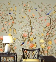 TV background wallpapers modern large mural modern Chinese living room bedroom wallpaper 3d video wall flowers bird forest23342088726061