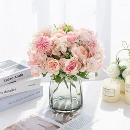 Decorative Flowers 1Pc Silk Ball Chrysanthemum Rose Bouquet Hydrangea Artificial Flower For Christmas Home Decoration Living Room Diy Party