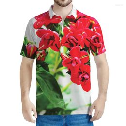 Men's Polos Summer Bouvardia Flower Pattern Polo Shirt Men 3D Printed Hawaiian Short Sleeves Lapel Tees Harajuku Tops Women Floral T-shirt