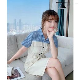 Party Dresses Age Reducing Small Figure Washed Patchwork Denim Dress For Women 2024 Summer Waistband Slimming Polo Skirt