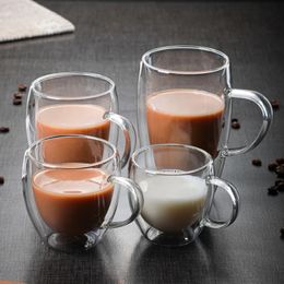 80450ml Double Layered Glass Cup with Handle Transparent Heatresistant Flower Tea Milk Juice Coffee Mug Home Water 240422