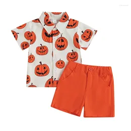 Clothing Sets 2PCS Toddler Baby Boy Halloween Outfit Short Long Sleeve Cartoon Pumpkin Button Shirt Top Shorts Pants Gentleman Clothes