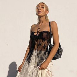 Women's Tanks Xingqing Lace Tube Top Y2k Aesthetic Women Fairy Grunge See Through Strapless Sleeveless Backless Streetwear