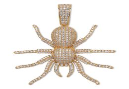 New Iced Out CZ Spider Pendant Necklace Mens Micro Paved Hip Hop Gold Silver Color Bling Charm Chains Jewelry3088390