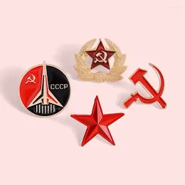 Brooches USSR Symbol Enamel Pin Red Star Sickle Hammer Soviet CCCP Cockade Wholesale Cap Coat Lapel Badge Gift For Friends