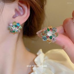 Stud Earrings 2024 Gorgeous Gem Shining Crystal For Women Luxury Customised Wedding Jewellery Five Colour Zircon Rhinestone Ear Studs