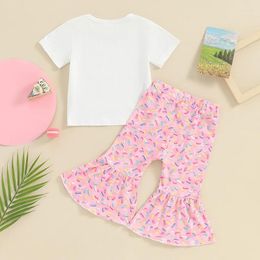 Clothing Sets Toddler Baby Girl Birthday Outfit Short Sleeve Letter T-shirt Top Doughnut Flare Pants 2Pcs