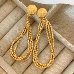 Vintage tassel long earrings copper plated genuine gold rope pattern women earring jewelry E6580