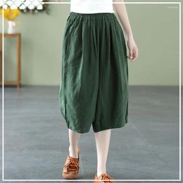 Women's Pants 2024 Summer Fashion Casual Simple Lazy Retro Art Elastic Waist Pocket Solid Colour Loose Oversized Harlan Capris For Women