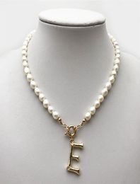 Real Pearl Necklace Choker Alphabet AZ Initial Stainless Steel Buckle GoldColor Pendant Freshwater Jewellery 2202281529958