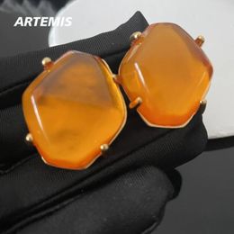 Dangle Earrings Vintage Designer Brand Glass Orange Gemstone Ear Clip Luxury Jewellery Geometric Top Quality Woman