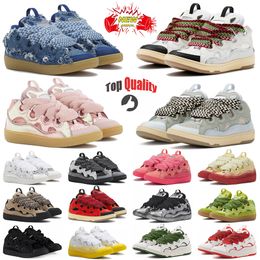 Fashion Designer Casual Shoes Mens Women Leather Curb Sneakers Denim Blue Pink White Ivory Embossed Mother Child Luxury Calfskin Leopard Platform Paris Trainers