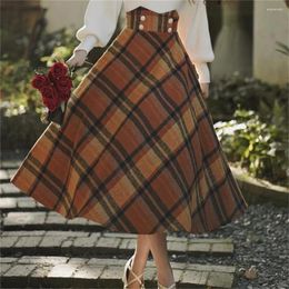 Skirts Autumn And Winter Vintage High Waist Plaid Skirt Fashion Vestido Longo Evangelico Lady