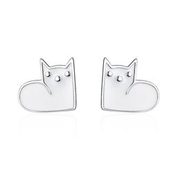 TT197 S925 Sterling Silver Needle Super Cute Cats Ear Stud Earrings Female Personality Epoxy Black Cat Jewellery For Young Girl Gif3402407