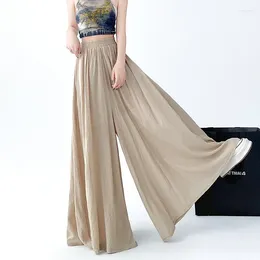 Women's Pants Ice Silk Cotton And Linen Wide-leg Women 2024 Summer Elastic Waist Thin Lazy Trousers Casual Skirt Female Clothing
