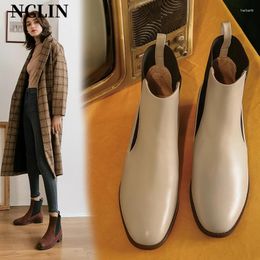 Boots Autumn Winter Women Fashion GENUINE LEATHER Slip-On Shoes Thick Heel Ankle For Zapatos De Mujer
