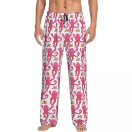 Men's Sleepwear Custom Printed Preppy Roller Monkeys Pyjama Pants Anime Pink Sleep Lounge Bottoms With Pockets