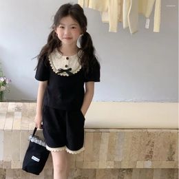 Clothing Sets Girls Summer Set 2024 Korean Solid Colour Bow Top And Shorts Two Pieces Casual Comfortable For Outdoor