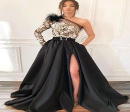New Fashion Long Prom Dresses 2020 One Shoulder Floor Length Lace Satin ALine Evening Dresses Party Gowns Robe de soriee Vestidos4940031