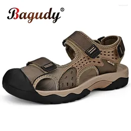Sandals Brand Men's Genuine Leather Beach Outdoor Casual Lightweight Fashion Summer Shoes Large Size 38-46