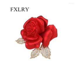 Brooches FXLRY Cubic Zircon Rose Corsage Red Camellia Brooch For Women Multi-purpose Fixed Clothing Pin