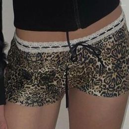 Women's Shorts Sexy Lace Bow Leopard Printed For Women Outerwear Fashion Underpants Low Waist Bottom Clothing Lounge Sporty