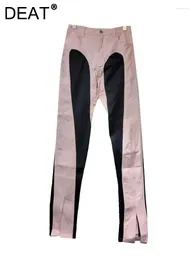 Женские джинсовые джинсовые штаны Слим растягивающийся лоскут для контрастного цвета расколотый карандаш с высокой талией 2024 Летняя мода 29L6715