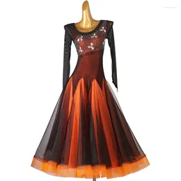 Stage Wear Waltz Ballroom Competition Dress Foxtrot Costume Rhinestones Long Sleeves Dance Ball Gowns Performance Clothes