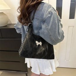 Drawstring Fashion Butterfly Shoulder Bag 2024 Big Capacity Crossbody Chain Backpack Travel Vintage PU Leather Tote