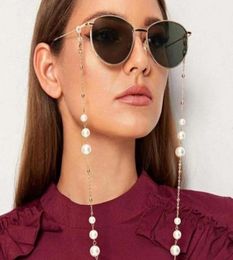 Eyeglasses chain Mask Hanging Rope bead white plastic Pearl charm metal chain gold silver Colour plated silicone loops sunglass acc7208233