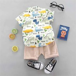 Clothing Sets 2PCS Infant and Toddler Summer Fashion All over Letter Big Dinosaur Random Print Shirt Shorts Set