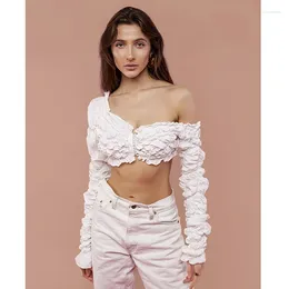 Women's Blouses Elastic Fold Blouse Women Off Shoulder Long Sleeve Top Shirt Summer Fashion White Female Sexy Streetwear