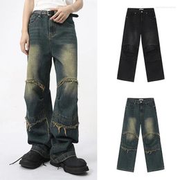 Men's Jeans 2024 Denim Baggy Spliced Hip Hop Streetwear Trousers Men Clothing Fashion Straight Wide-leg Pantalon Homme Pants