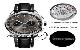 GF Premier B01 ETA A7750 Automatic Chronograph Mens Watch 42mm Steel Grey Black Dial AB0118221B1P1 Black Leather Edition New 3184217
